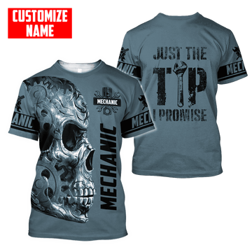UniJames Personalized Name Mechanic Skull Just The Tip I Promise Unisex Shirts Blue