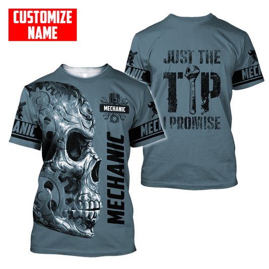 UniJames Personalized Name Mechanic Skull Just The Tip I Promise Unisex Shirts Blue