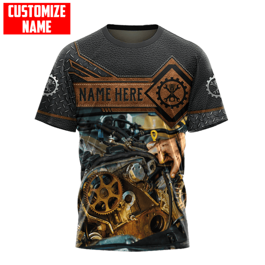 UniJames Personalized Name Mechanic Shirts Leather Metal Pattern
