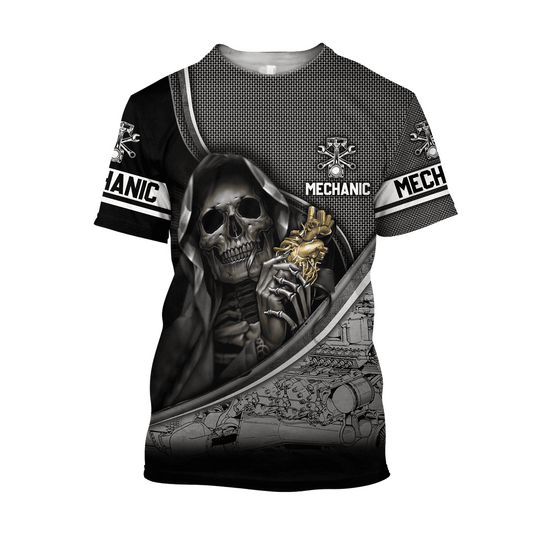 UniJames Personalized Name Mechanic Skull Unisex Shirts
