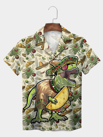 UniJames Green Dino Pizza Party Hawaiian Shirt