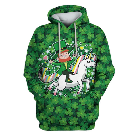Uni Happy St Patrick's Day Green Man Riding Unicorn 3D Shirt