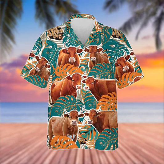 Uni Red Angus Blue 3D Hawaiian Flower Shirt