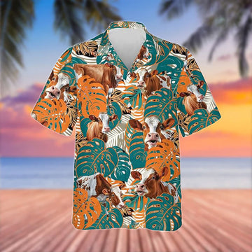 Uni Simmental Blue 3D Hawaiian Flower Shirt