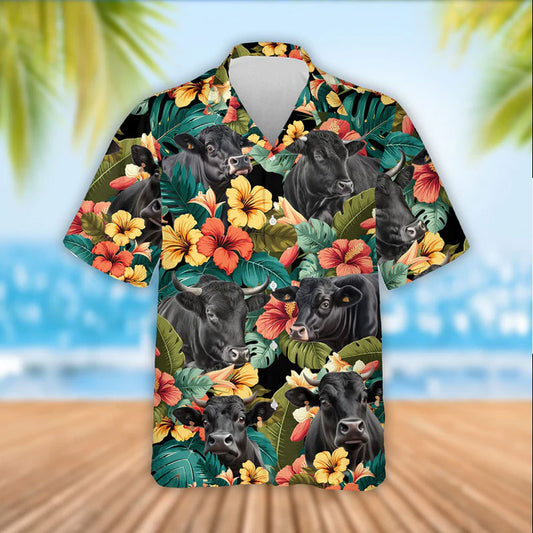 Uni Black Angus Tropical Floral Cool Summer Hawaiian Shirt