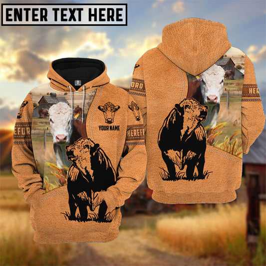 Uni Farm Personalized Name Hereford Light Brown Pattern 3D Hoodie