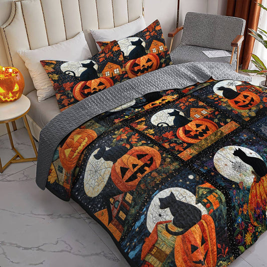 Uni All Season Quilt 3-Piece Set Black Cat Pumpkins Fall Love Peace