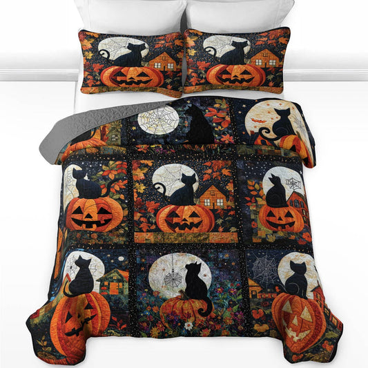 Uni All Season Quilt 3-Piece Set Black Cat Pumpkins Fall Love Peace