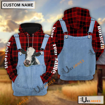 Uni Holstein Red Jeans Pattern Personalized Name 3D Hoodie