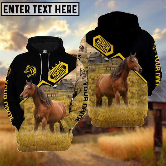 Uni Personalized Name Horse Black Yellow Pattern 3D Hoodie