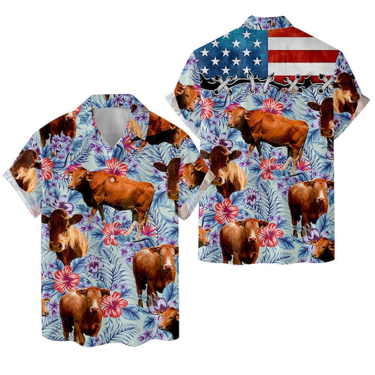 Unique Tropical Red Angus 3D Hawaiian Shirts