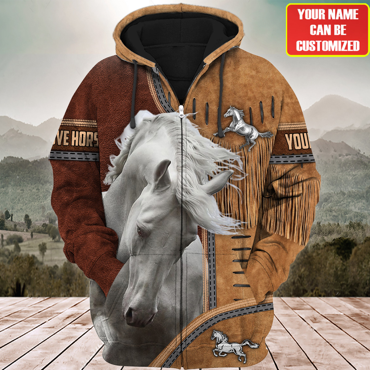 Uni Custom Name White Horse Lovers 3D Hoodie