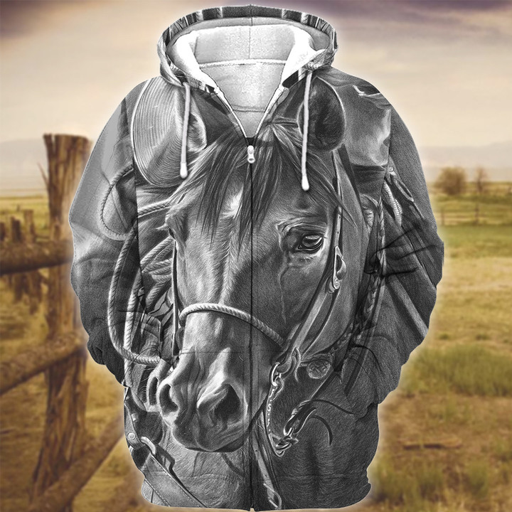 Uni Horse Art Gray Version 3D Hoodie