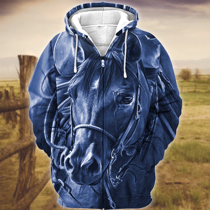Uni Horse Art Blue Version 3D Hoodie