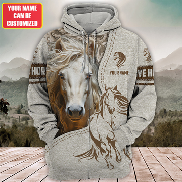 Uni Custom Name White Horse Lovers 3D Hoodie