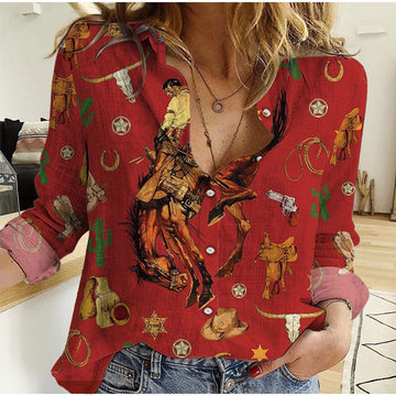 Unique Cowboy and Horse Red Casual Shirt