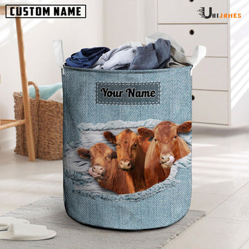 Uni Red Angus Custom Name Jeans Laundry Basket