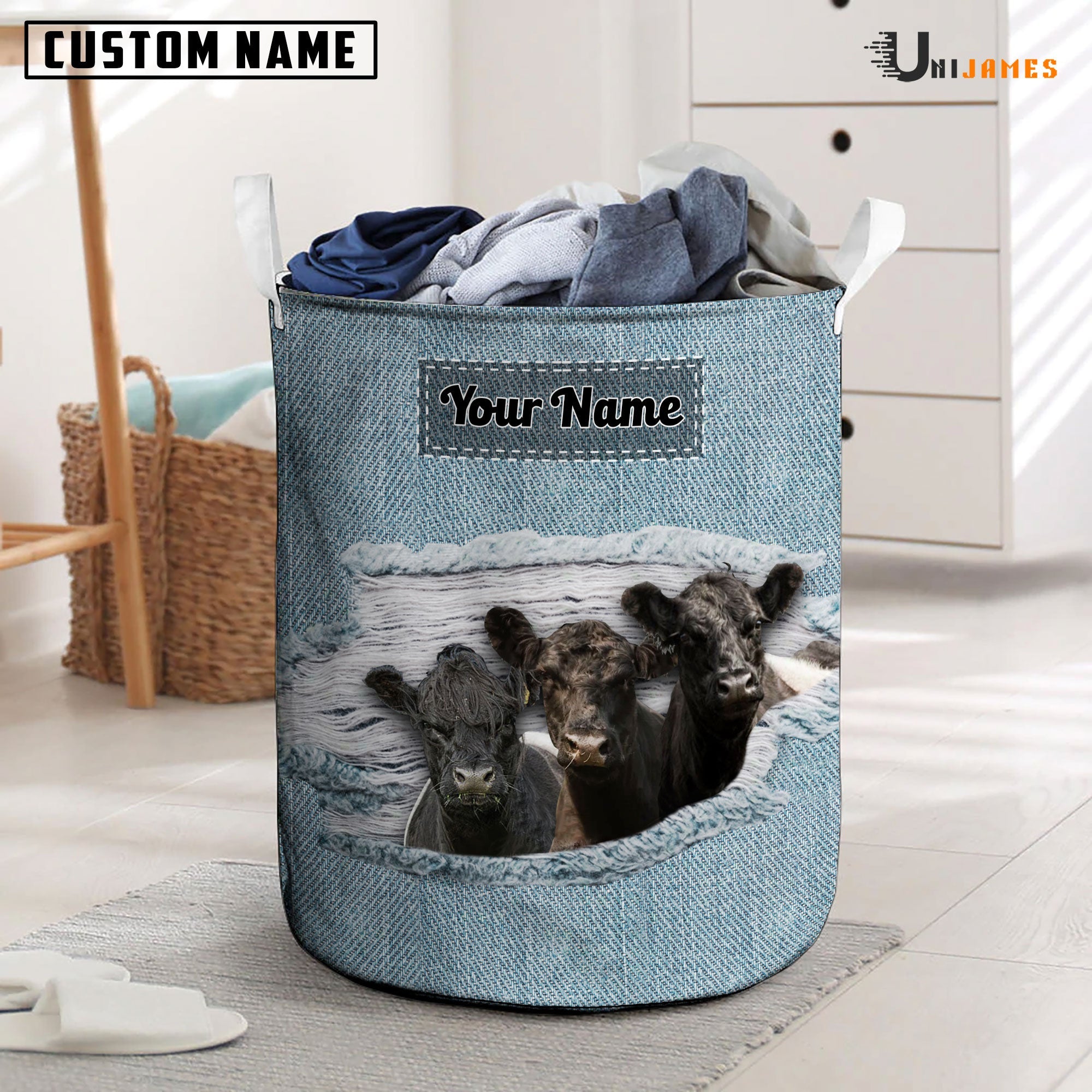 Uni Belted Galloway Custom Name Jeans Laundry Basket UniJames