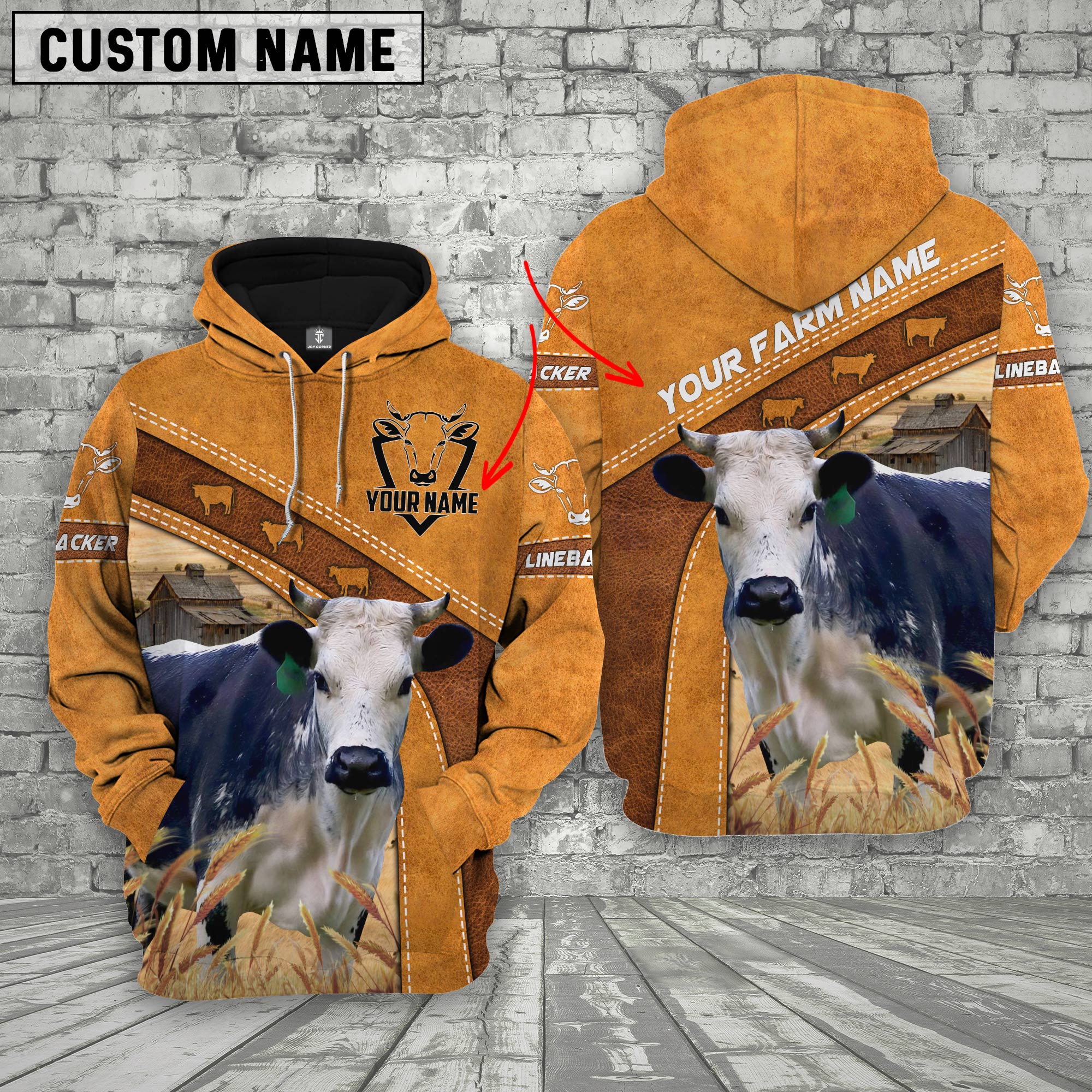 Uni Personalized Name Linebacker Cattle All Over Printed 3D Cattle Hoo ...