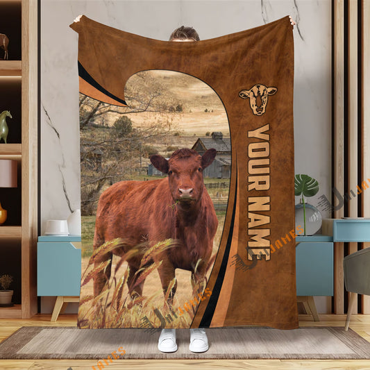 Uni Personalized Name Red Angus Premium Brown Pattern 3D Blanket