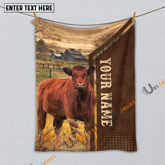 Uni Personalized Name Red Angus Farming Life Pattern Blanket