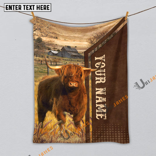 Uni Personalized Name Highland Farming Life Pattern Blanket