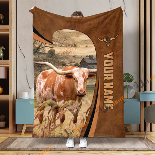Uni Personalized Name Texas Longhorn Premium Brown Pattern 3D Blanket