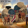 Uni Red Angus US Flag Customized Name 3D Hoodie
