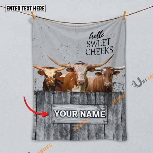 Uni Personalized Name Texas Longhorn Hello Sweet Cheeks Pattern Blanket