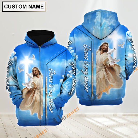 Uni Jesus Is My Savior Blue Sky Customized Name 3D Hoodie