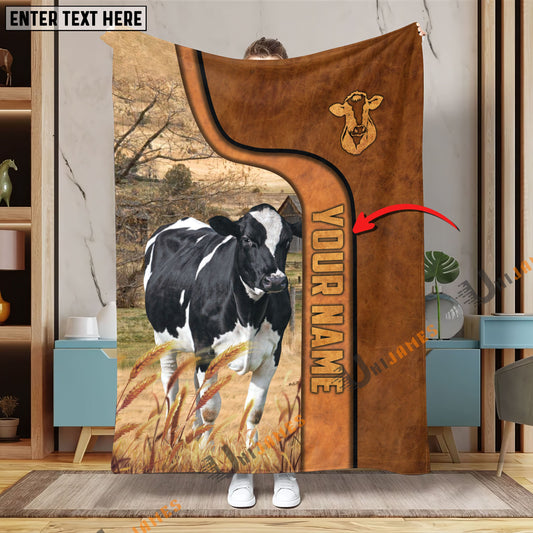 Uni Personalized Name Holstein Premium Brown Pattern Blanket