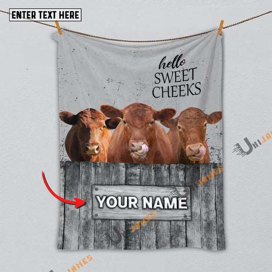 Uni Personalized Name Red Angus Hello Sweet Cheeks Pattern Blanket