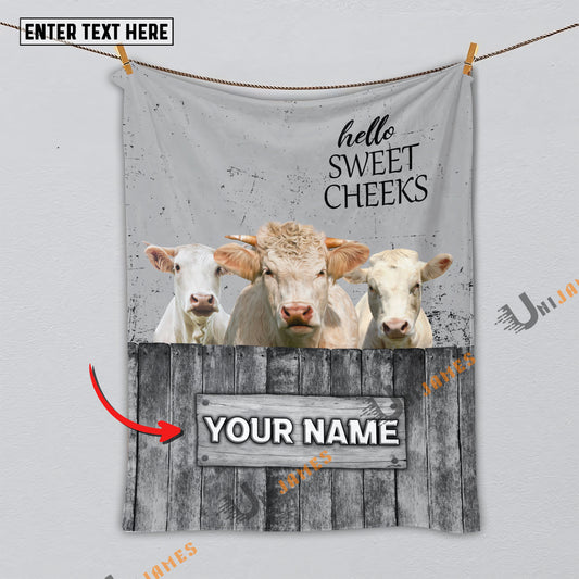 Uni Personalized Name Charolais Hello Sweet Cheeks Pattern Blanket