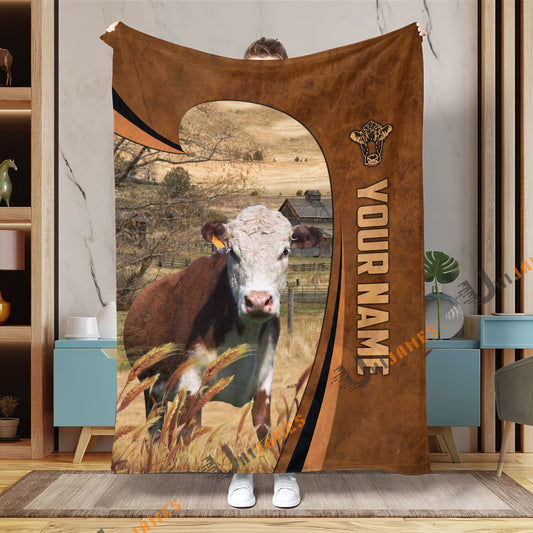 Uni Personalized Name Hereford Premium Brown Pattern 3D Blanket