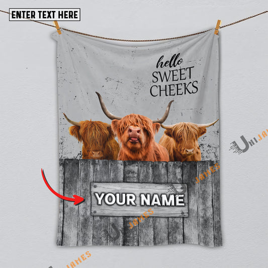 Uni Personalized Name Highland Hello Sweet Cheeks Pattern Blanket