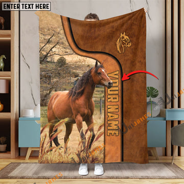 Uni Personalized Name Horse Premium Brown Pattern Blanket