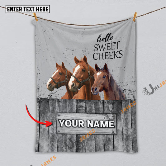 Uni Personalized Name Horse Hello Sweet Cheeks Pattern Blanket