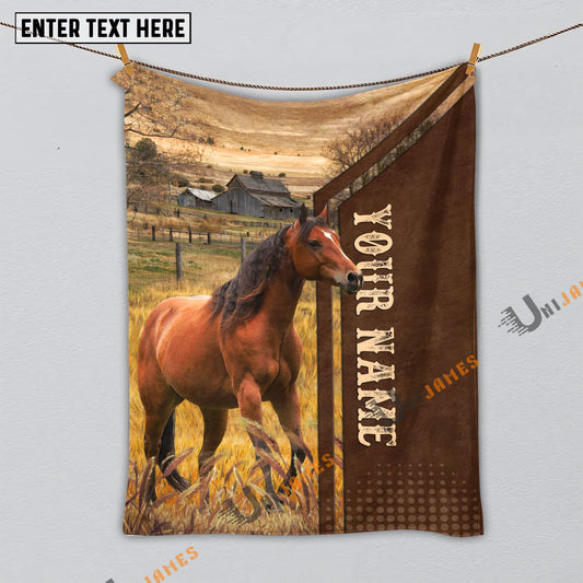 Uni Personalized Name Horse Farming Life Pattern Blanket