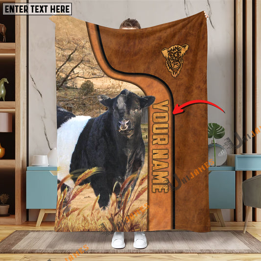 Uni Personalized Name Belted Galloway Premium Brown Pattern Blanket