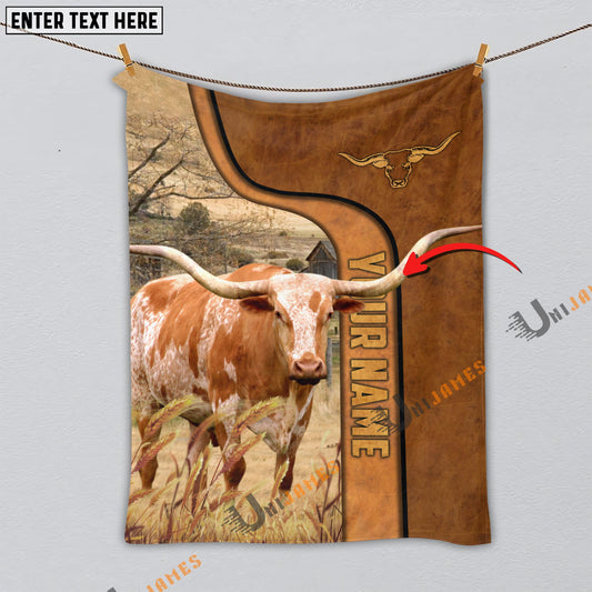 Uni Personalized Name Texas Longhorn Premium Brown Pattern Blanket