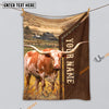 Uni Personalized Name Texas Longhorn Farming Life Pattern Blanket