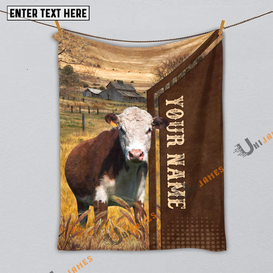 Uni Personalized Name Hereford Farming Life Pattern Blanket