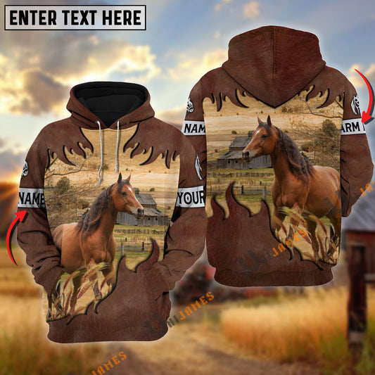 Uni Horse Brown Hair Pattern Personalized Name 3D Hoodie