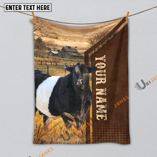 Uni Personalized Name Belted Galloway Farming Life Pattern Blanket