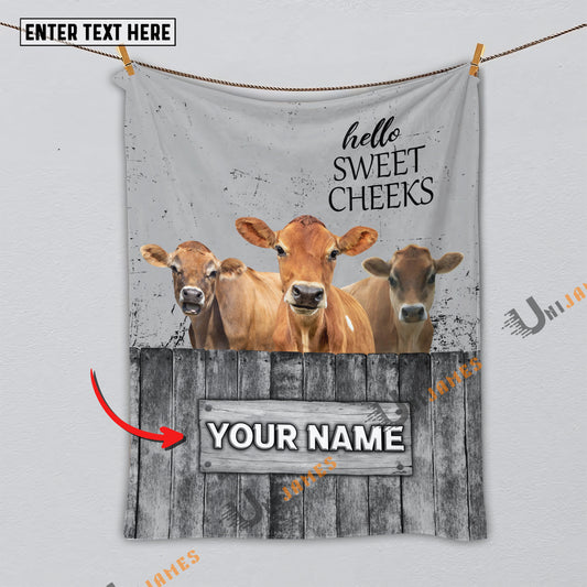 Uni Personalized Name Jersey Hello Sweet Cheeks Pattern Blanket