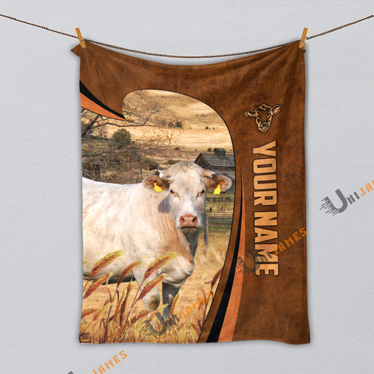 Uni Personalized Name Charolais Premium Brown Pattern 3D Blanket