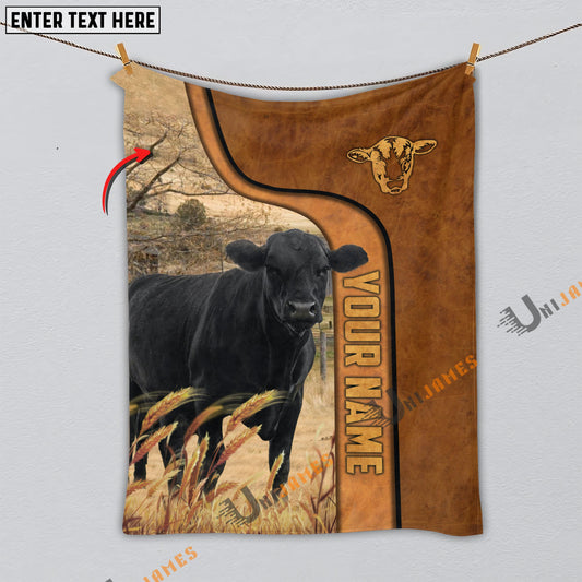 Uni Personalized Name Black Angus Premium Brown Pattern Blanket