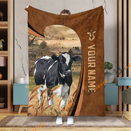 Uni Personalized Name Holstein Premium Brown Pattern 3D Blanket