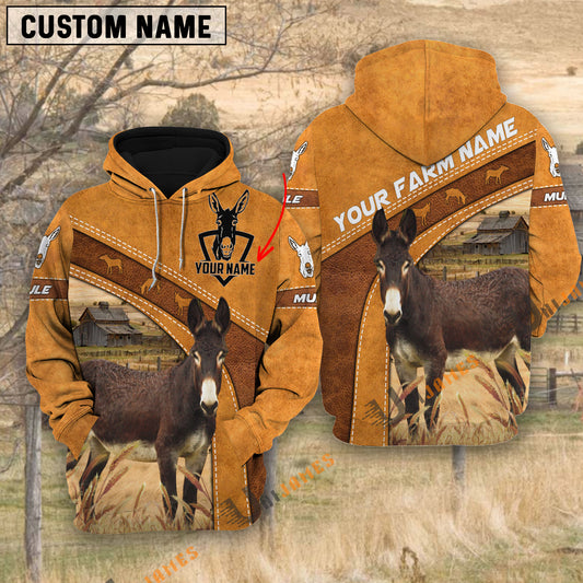 Uni Personalized Name Farm Mules Cattle 3D Hoodie