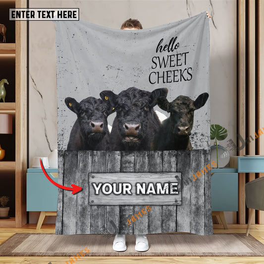 Uni Personalized Name Belted Galloway Hello Sweet Cheeks Pattern Blanket